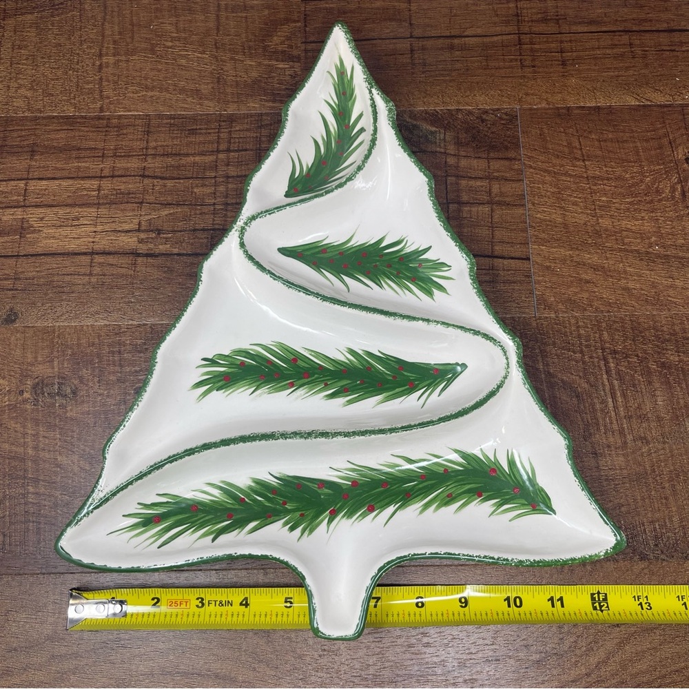 MCM Vintage Hobbyist Hand Painted Divided Ceramic Christmas Tree Tray/Dish - Picture 7 of 9